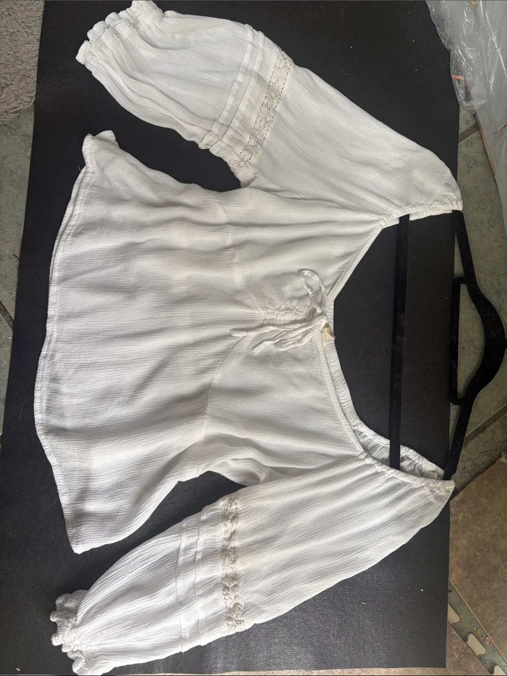 Derek heart White-Trim Peasant Top - boho Junior Off-Shoulder Blouse tassles xl - Picture 12 of 14